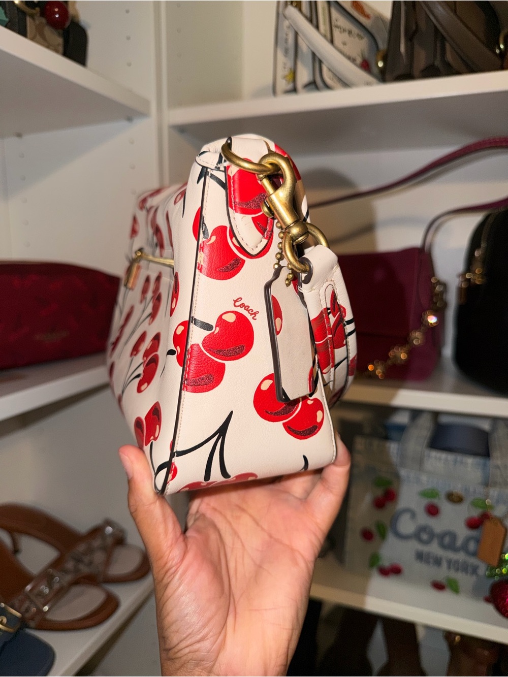 Coach Soft Tabby Leather Shoulder Bag in Cherry Print Chalk Red CA110 Preowned - Picture 5 of 14
